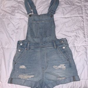 Light wash overall shorts